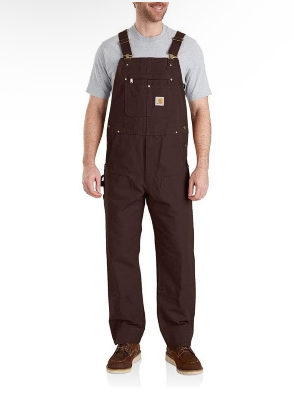 Carhartt Bib Overalls R01-M Mens 30x28 Dark Brown Relaxed Canvas Duck Workwear